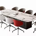 Modern Conference Table With Marble Top And Multiple Colorful Swivel Chairs