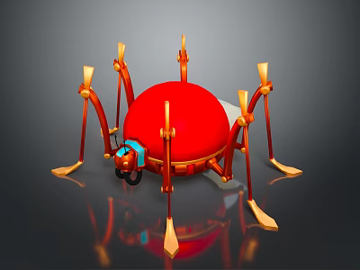 Game Movie Character Red Mechanical Spider With Golden Legs And Blue Accents On Round Body 3d model