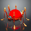 Game Movie Character Red Mechanical Spider With Golden Legs And Blue Accents On Round Body