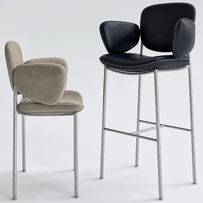 Modern Bar Stools With Curved Backrest Gray Black Upholstery And Metal Legs 3d model
