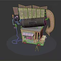 Coffee Cart Display Scene With Large Coffee Sign Pink Awning And Round Platform
