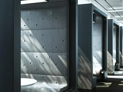 Modern Public Chair With Perforated Backrest In Bright Indoor Public Space 3d model