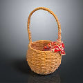 Wicker Basket with Handle for Daily Living Supplies and Red Decorative Ornament