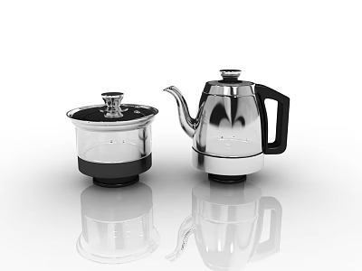 Shiny Silver Stainless Steel Electric Kettle And Container Modern Daily Electrical Appliances 3d model