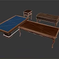 Classic Wooden Furniture Set With Four Tables Blue Top And Dark Brown Legs