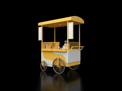 Yellow and White Mobile Food Cart with Canopy Top Service Window and Wheels for Outdoor Vending 3d model