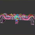 Colorful Patterned Bench With Pink Blue Wavy Designs And Peace Symbols