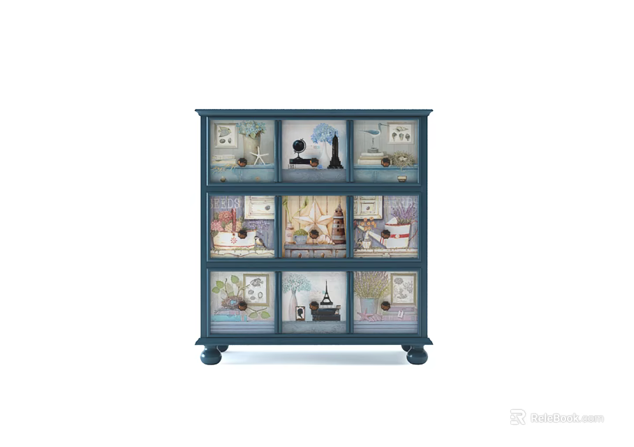 Teal Modern Console Side Cabinet with Drawers and Glass Doors for Living Room Entryway Storage 3d model 