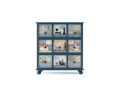 Teal Modern Console Side Cabinet with Drawers and Glass Doors for Living Room Entryway Storage 3d model