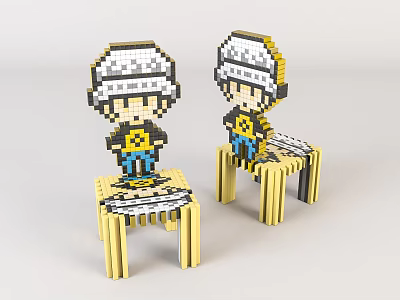 Modern Children's Chair Children's Cartoon Wooden Stool 3d model
