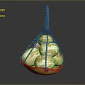 White Eggs With Brown Spots In Yellow Basket Hanging By Green Rope
