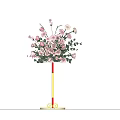 Elegant Banquet Hall Decoration With Tall Gold Red Flower Stand And Pink White Bouquets