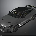 Silver Sports Car With Black Roof Yellow Accents Aerodynamic Kit And Large Wheels