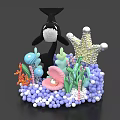 Colorful Inflatable Whale and Crown with Ocean Elements Seahorse Shell Coral and Bubbles