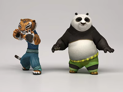 Kung Fu Panda Tiger And Panda Characters In Dynamic Martial Arts Poses 3d model