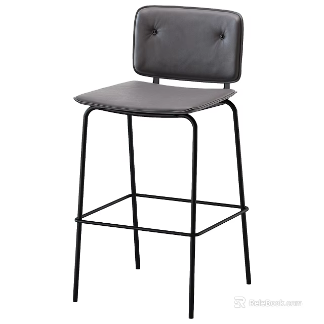 Modern Bar Stool With Gray Leather Seat Backrest And Black Metal Frame 3d model 