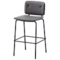 Modern Bar Stool With Gray Leather Seat Backrest And Black Metal Frame