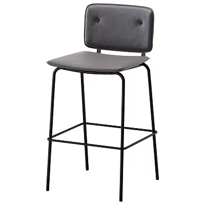 Modern Bar Stool With Gray Leather Seat Backrest And Black Metal Frame 3d model