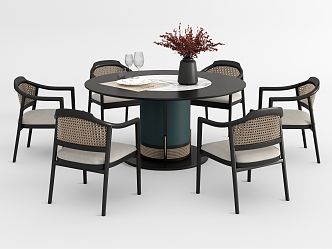 New Chinese Dining Table and Chair Set Round Dining Table and Chair Set 3d model