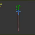 Ornate Medieval Sword With Curved Guard And Metallic Blade On Dark Background
