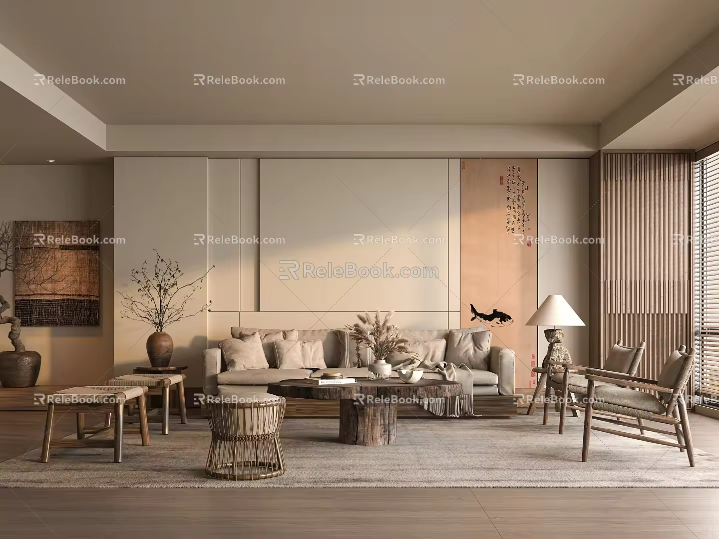 Quiet Ancient Style Home Living Room Sofa Coffee Table Combination Multi-Person Sofa Coffee Table 3d model