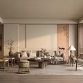 Quiet Ancient Style Home Living Room Sofa Coffee Table Combination Multi-Person Sofa Coffee Table 3d model