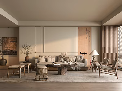Quiet Ancient Style Home Living Room Sofa Coffee Table Combination Multi-Person Sofa Coffee Table 3d model