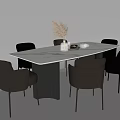 Modern Rectangular Dining Table With Beige And Gray Chairs And Decorative Items 3d model