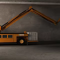 Orange Utility Vehicle with Extendable Boom and Metal Work Platform in Gray Indoor Tunnel Setting
