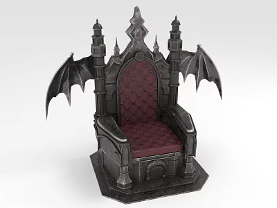 Gothic Style Throne With Bat Wings Spires And Red Upholstered Seat 3d model