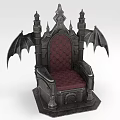 Gothic Style Throne With Bat Wings Spires And Red Upholstered Seat 3d model