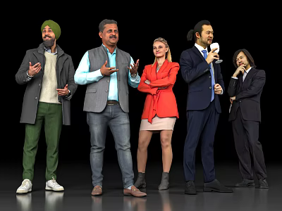 Diverse Group of People in Casual and Formal Attire Standing Speaking Interacting on Stage 3d model