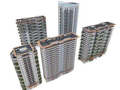 Modern High rise Residential Buildings With Green Balconies And Architectural Design Features 3d model