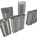 Modern High rise Residential Buildings With Green Balconies And Architectural Design Features