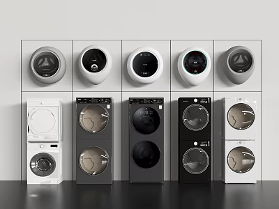 Washing Machines In Various Modern Designs And Different Colors For Home Laundry Appliances 3d model