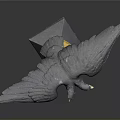 Eagle Sculpture With Spread Wings Clutching Yellow Sphere On Black Pyramid Base