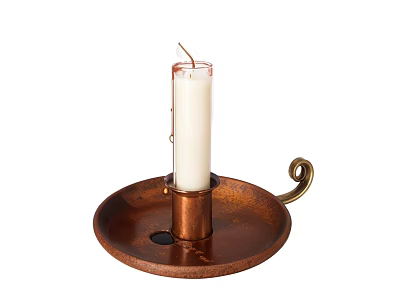 Copper Candle Lamp With Circular Tray And White Candle Curved Ornamental Hook 3d model