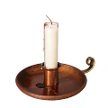 Copper Candle Lamp With Circular Tray And White Candle Curved Ornamental Hook