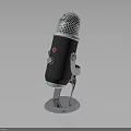 Retro Microphone With Metal Mesh Grille Black Body Red Button And Silver Stand