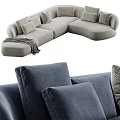 Modern Sectional Sofa in Blue Light Gray Brown with Pillows and Throw Blanket 3d model