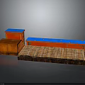 Vintage Furniture Collection With Red Cabinets Blue Tops And Plaid Pattern Cushions