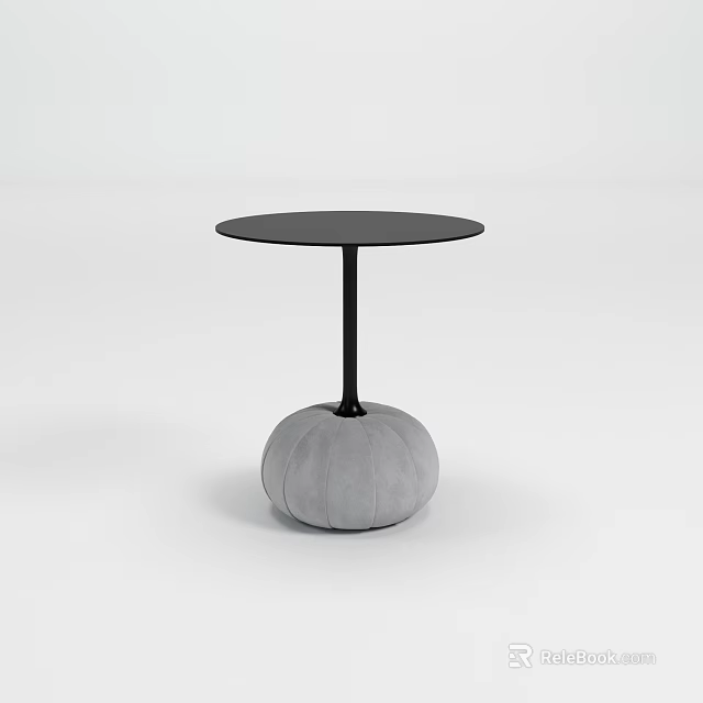 Modern Round Side Table With Black Top And Gray Upholstered Base 3d model