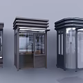 Three Modern Security Booth Designs Featuring Glass Doors And Metal Frames 3d model