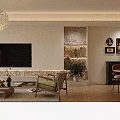 Stylish Living Room Interior With Beige Sofa Decorative Pillows Wall Painting Green Chair And Potted Plant