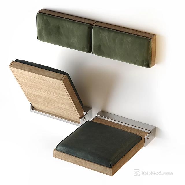 Wall Mounted Leisure Chair With Green Upholstered Backrest Wooden Frame And Metal Bracket 3d model 
