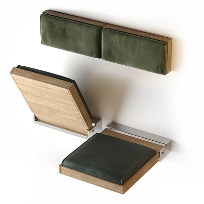 Wall Mounted Leisure Chair With Green Upholstered Backrest Wooden Frame And Metal Bracket 3d model