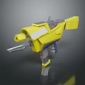 Yellow Futuristic Sci Fi Weapon Featuring Metallic Blade And Sleek Design