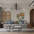 Modern Dining Living Room Interior With Wooden Rattan Decor Round Table And Green Plant