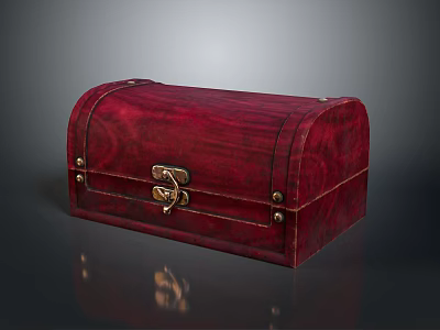 Red Wooden Storage Box With Curved Top Metal Lock And Rivet Details For Home Use 3d model