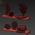 Modern Decorative Ornament Set with Coral Figures and Books on Floating Shelf